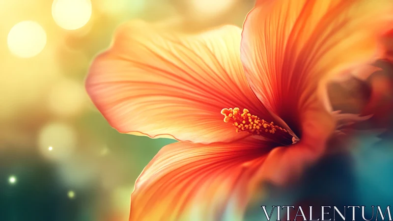 Hibiscus Flower with Gradient Bokeh Lighting and Stamen Detail