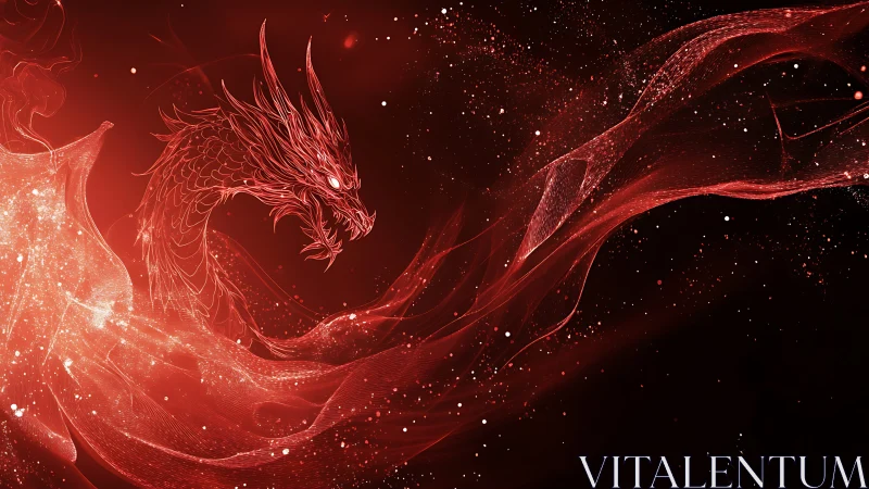 Starlit ember dragon swirling through crimson nebulae.