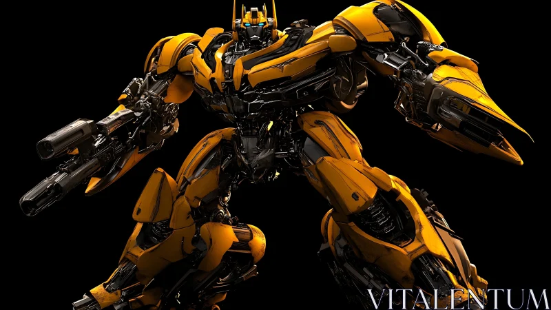 Yellow armored combat robot rendered on black background.