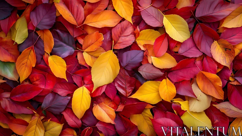High saturation macro study of overlapping multicolor autumn leaves