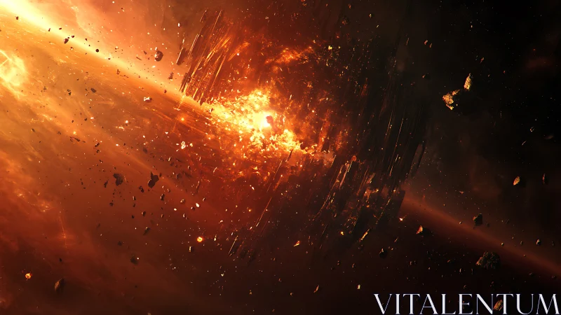 Shattered planet erupts in a blazing apocalyptic space storm