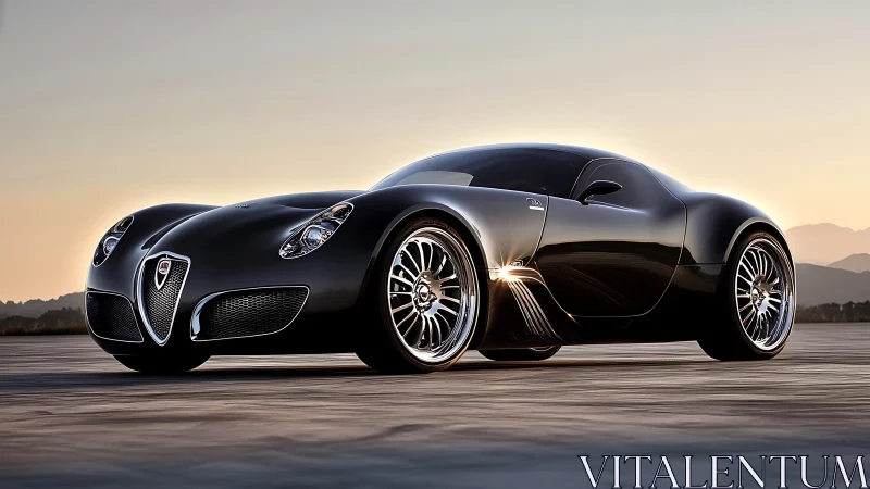 Low-angle render shows aerodynamic black supercar with reflective bodywork