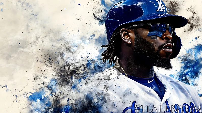 High-contrast digital portrait of baseball outfielder in motion.