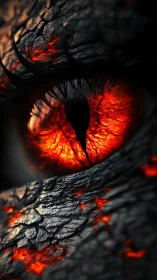 Molten dragon eye glows through charred volcanic scales.