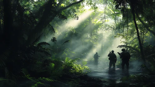 Sunshaft Rangers Wade Through Emerald Jungle Silence.