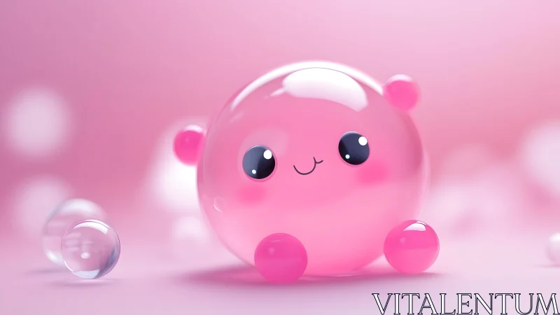 Cute Pink Bubble Creature with Expressive Eyes. Whimsical.
