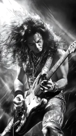 Storm of guitar strings in a high-voltage rock solo.