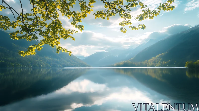 Mirrorlake morning hush beneath soft-breathing mountains.