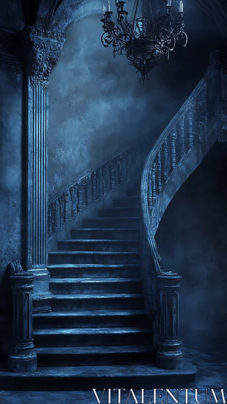 Moonlit spiral staircase leans into the lingering midnight hush