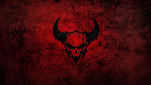 Crimson skull emblem glowing from a dark, grunge abyss.