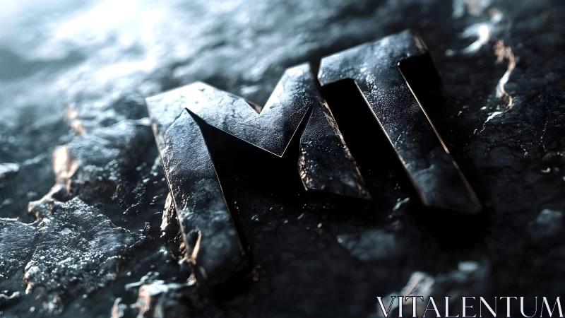 Metallic MT Letters on Frosted Surface in Dramatic 3D Style.
