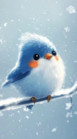 Blue Songbird Perched in Winter Snow