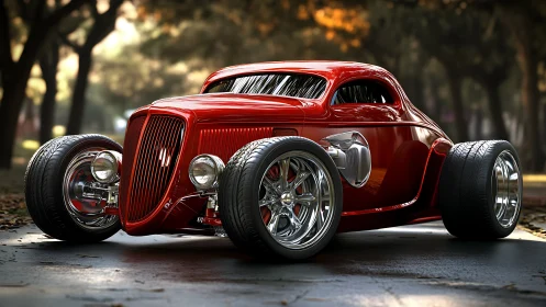 Highly polished red custom hot rod rendered in photoreal detail