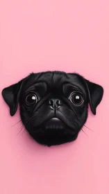 Bright pink backdrop frames an irresistibly sweet black pug.