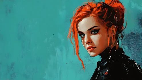 Red-haired woman rendered in high-contrast digital brushwork profile