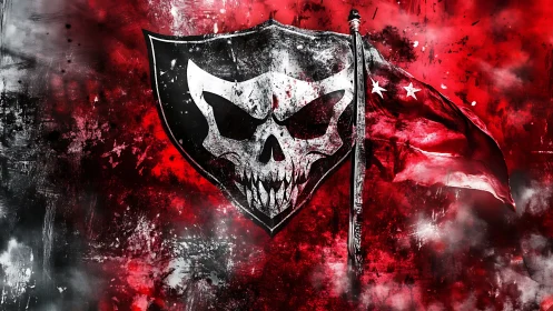Aggressive skull emblem flag rendered in grunge digital art