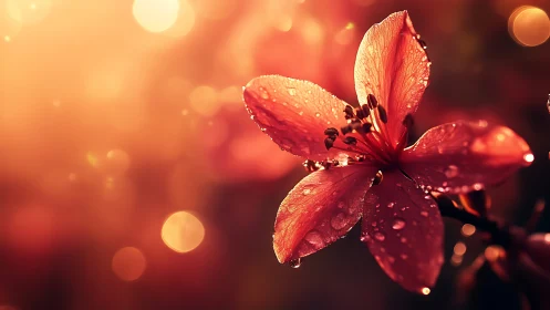 Dewdrop Petals Dance in Golden Hour Glow.