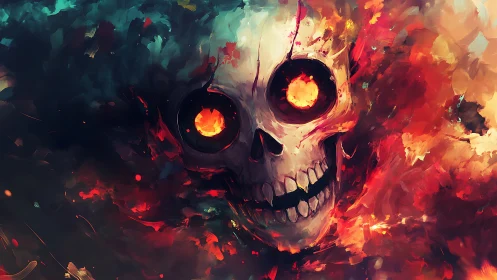 Skull with glowing eye sockets rendered in chaotic flames