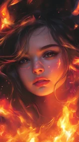 Blazing Radiance: Digital Portrait with Ethereal Fire Effects.