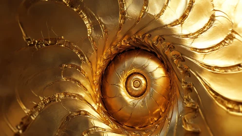 Spiral golden nautilus macro with high specular reflections and depth