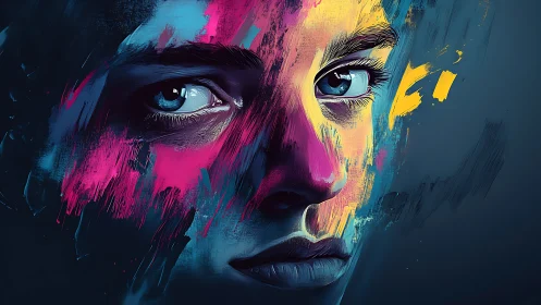 Neon-infused digital portrait renders expressive gaze in profile