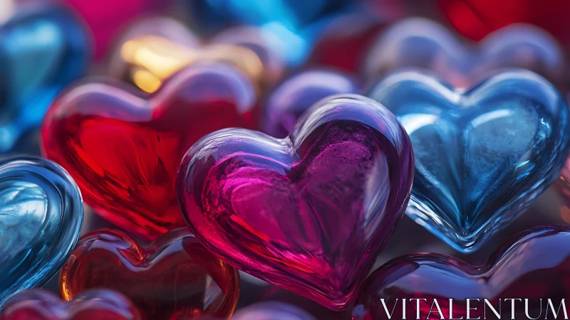 Luminescent Glass Hearts in Prismatic Color Array