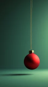Minimalist red ornament suspended in controlled studio lighting.