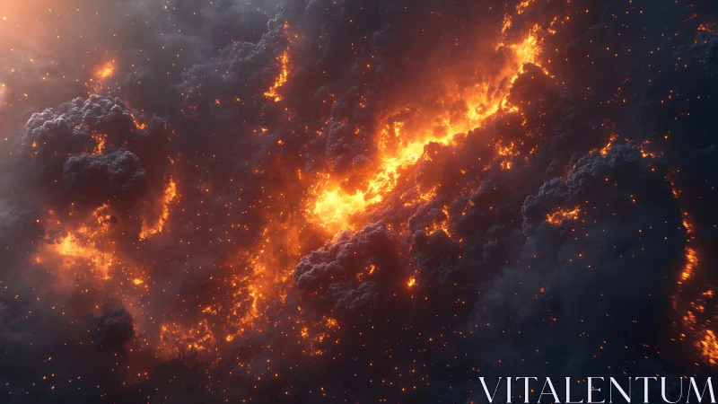 Rendered fire and cloud formations with light emission patterns