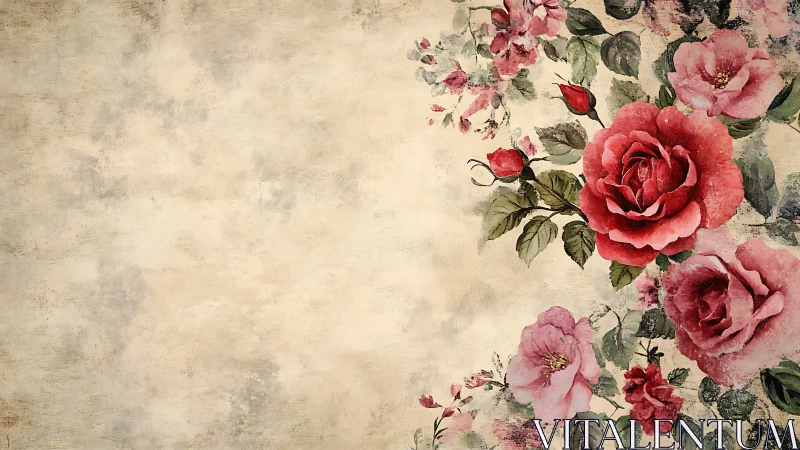 Vintage rose bouquet along distressed parchment edge.