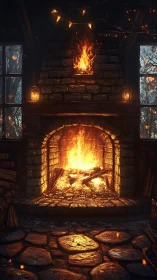 Fireplace Reverie: Where Stone Dreams in Burning Gold.