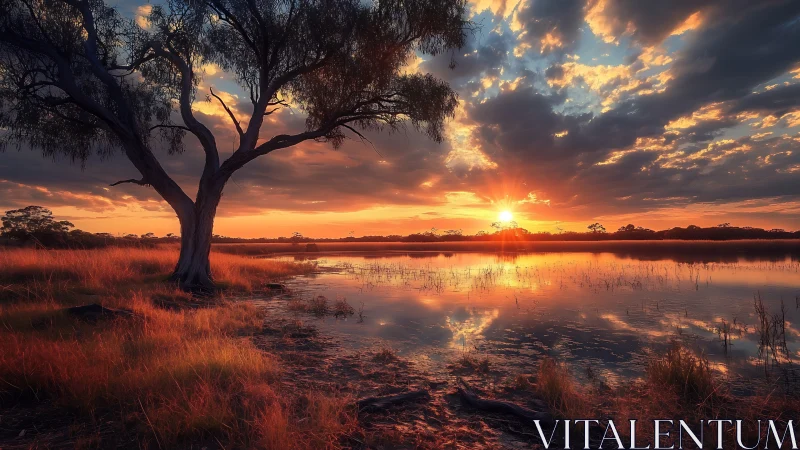 Golden lakeside sunset wrapping the quiet shore in warmth.