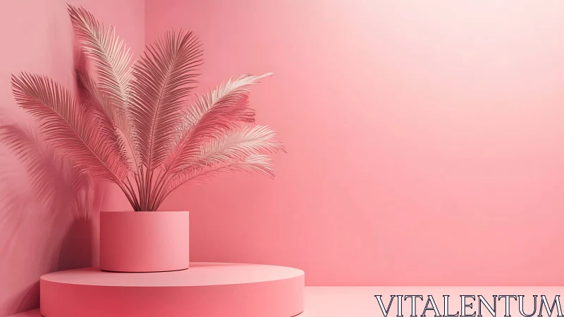 Monochrome pink palm in cylindrical planter on pedestal stage
