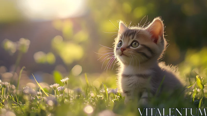 Juvenile Feline in Dappled Sunlight Environment.