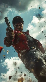 Fearless street hero stepping forward through the chaos.