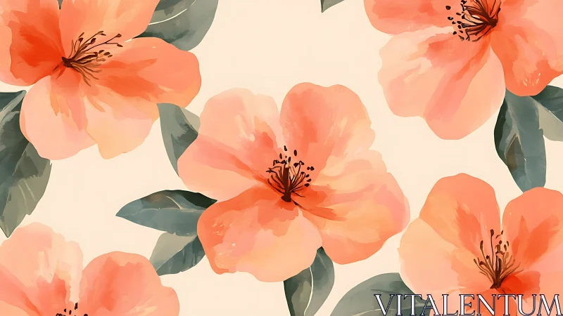 Watercolor floral array with layered peach petals and foliage.