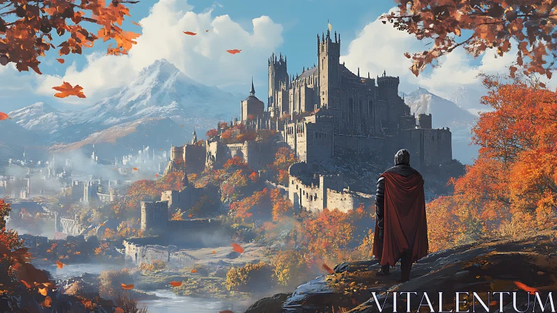 Epic autumn citadel vista in high-fantasy digital painting style.