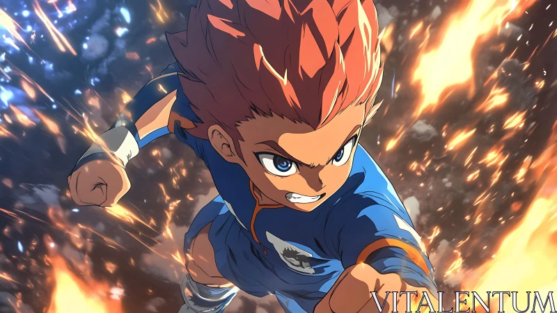 Fiery young hero charging forward with unstoppable courage.