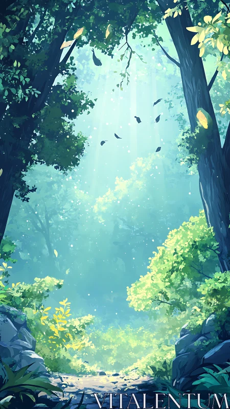 Luminescent woodland gateway beneath canopied secrets.