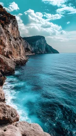 Turquoise waves carve stories into the sunlit coastal cliffs