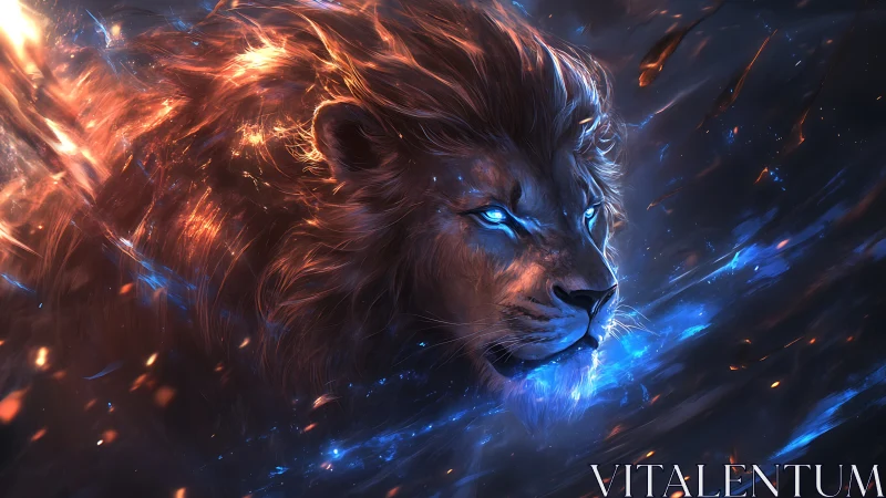 Digital painting of astral lion with fiery spectral energy.