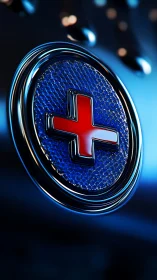 Luminous medical cross emblem in a cool blue glow.