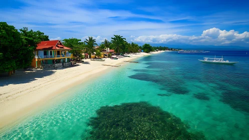 Tropical Beach Resort With Crystal Waters And Island Village.