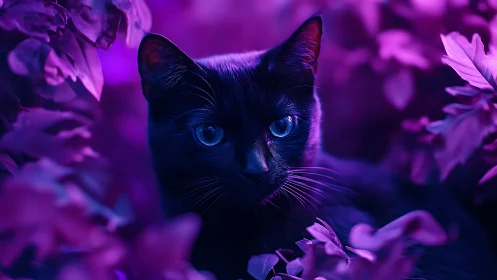 Violet-Eyed Feline Enchantment in Neon Bloom.