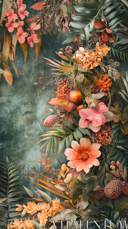 Autumn Floral Arrangement on Textured Green Surface