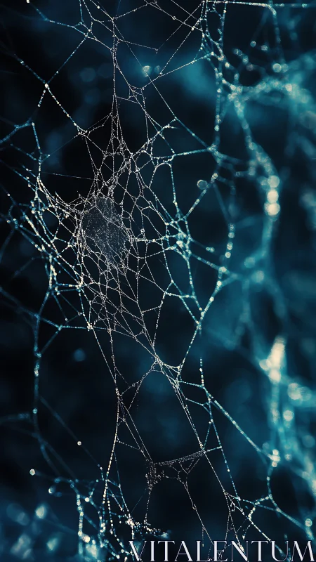 Dewlit spiderweb lattice shimmered in deep teal twilight.