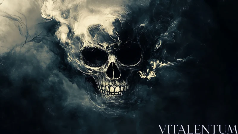 Smoky skull emerging from dark atmospheric background.