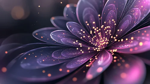 Luminescent violet flower blooms in dreamy digital glow