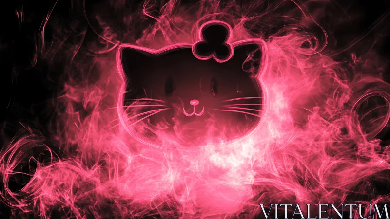 Glowing neon kitty face surrounded by playful pink smoke.