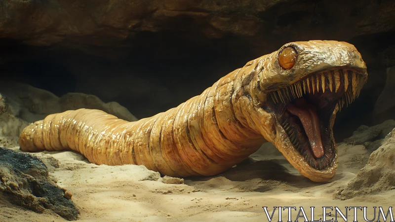 Gigantic subterranean sand worm creature with fanged serpentine maw