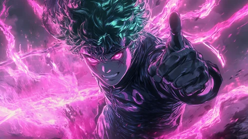 Psychedelic psychokinetic surge around focused anime esper.